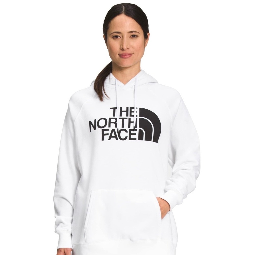The North Face Womens Half Dome Pullover Hoodie White Black Logo Large NF0A4M4B